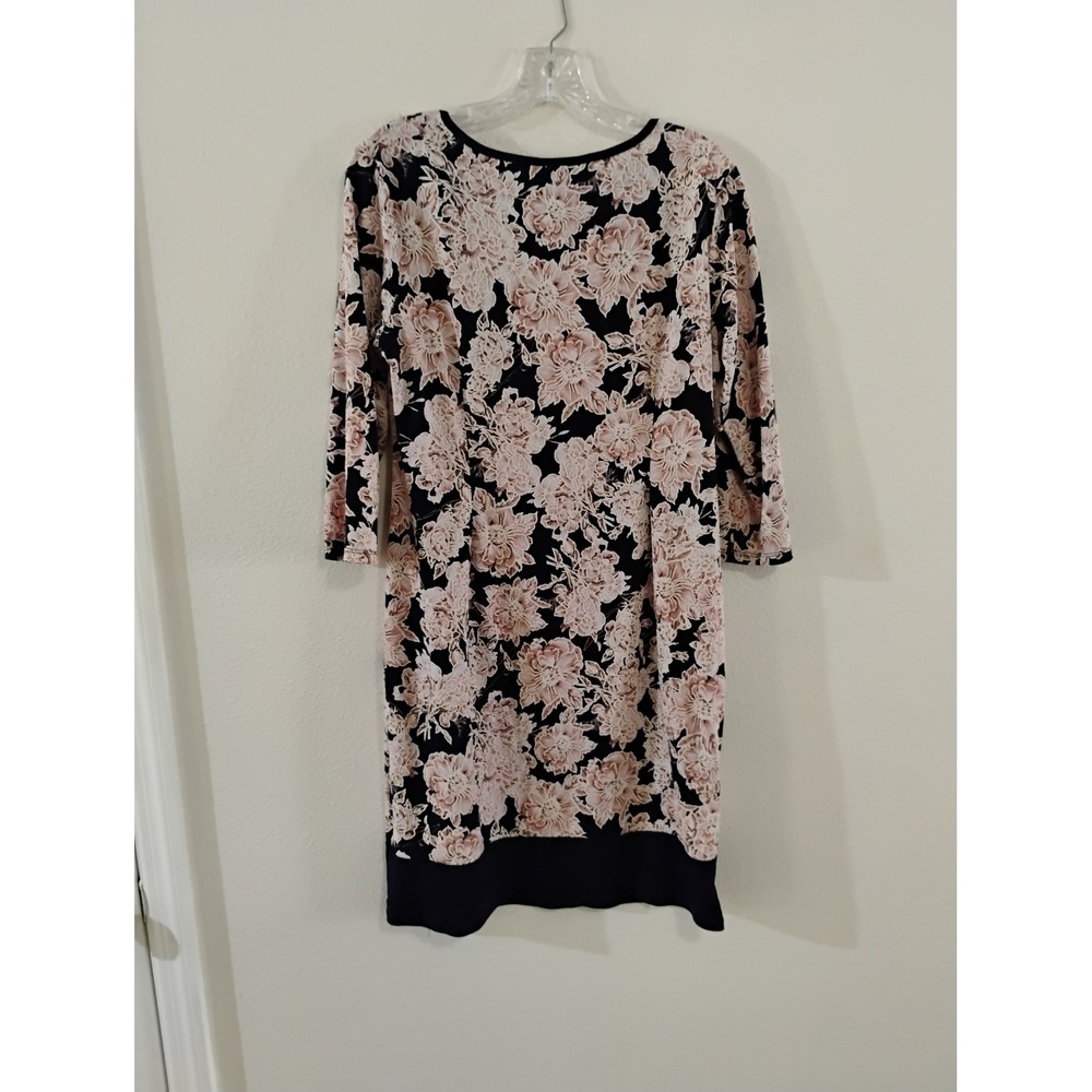Somi & Jo Floral Navy Blue Blush Pink 3/4 Sleeve Sheath Dress Large